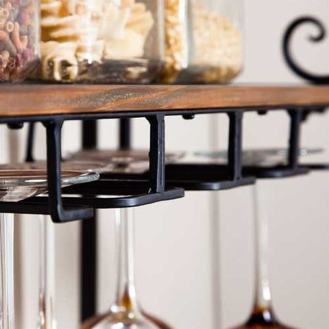 Image of Sturdy Metal and Wood Bakers Rack with Wine Glass and Bottle Storage