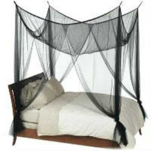 Image of Black 4-Post Canopy Bed Mesh Netting Mosquito Net - Fits size Full Queen and King