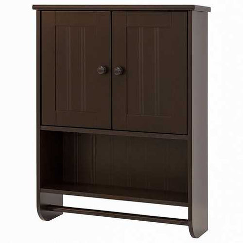 Image of Espresso Bathroom Wall Cabinet Cupboard with Towel Bar