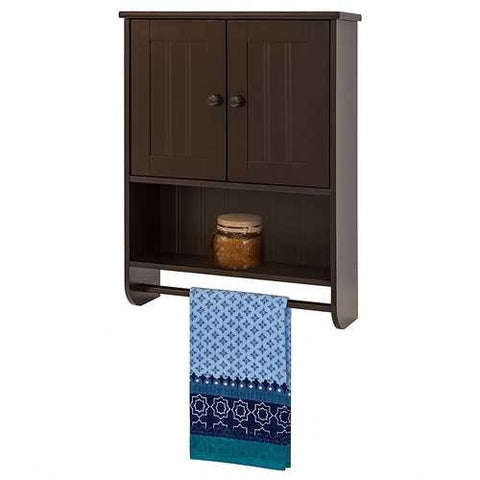 Image of Espresso Bathroom Wall Cabinet Cupboard with Towel Bar