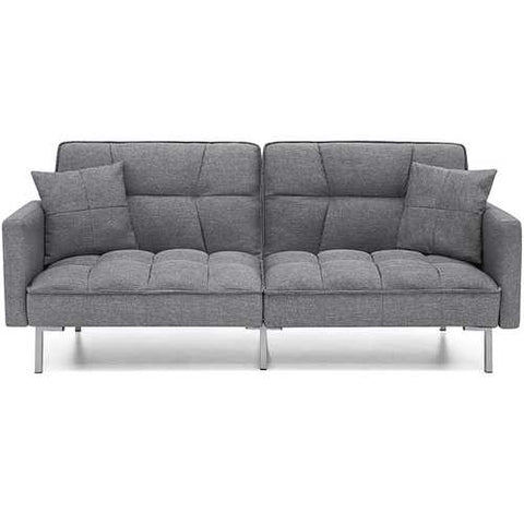 Image of Modern Grey Linen Split-Back Futon Sofa Bed Couch