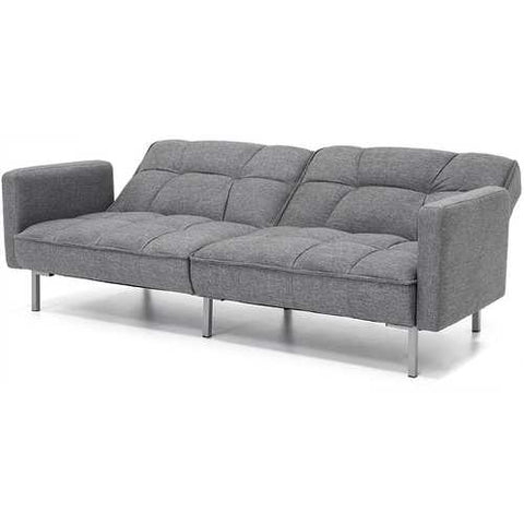 Image of Modern Grey Linen Split-Back Futon Sofa Bed Couch