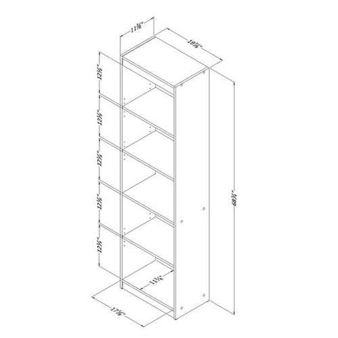 Image of Modern 69-inch Tall Skinny 5-Shelf Bookcase in Black Oak Finish