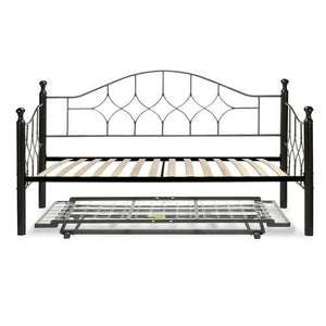 Twin Metal Daybed Frame with Wooden Slats and Pop-Up Trundle Bed