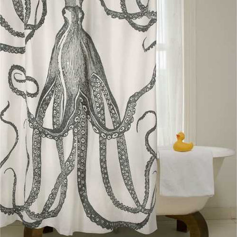 Image of Black and White Octopus Shower Curtain 100-Percent Cotton 72 x 72-inch