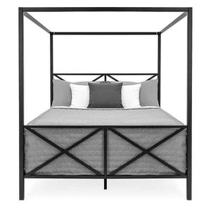 Queen size Modern Industrial Style Canopy Bed Frame in Black Metal Finish