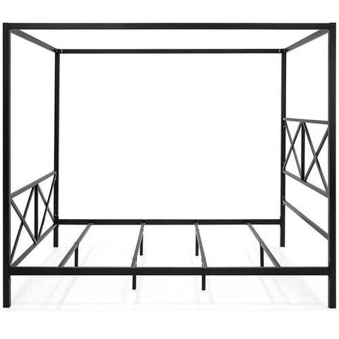 Image of Queen size Modern Industrial Style Canopy Bed Frame in Black Metal Finish