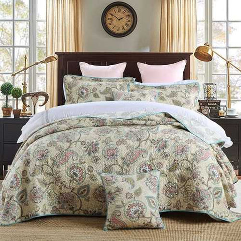 Image of Queen size 3-Piece Quilt Bedspread Set 100-Percent Cotton Floral Paisley