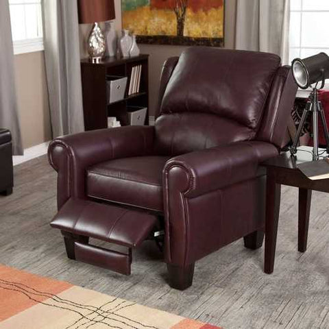 Image of Burgundy Top-Grain Leather Upholstered Wing-back Club Chair Recliner