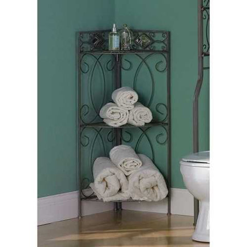 Image of Spacing Saving Corner Bathroom Linen Rack with 3 Shelves in Pewter Metal Finish