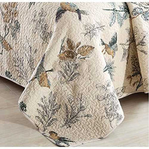 King 3-Piece Cotton Quilt Bedspread Set with Floral Birds Pattern