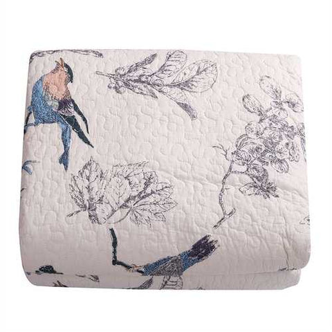 Image of King size 3-Piece Quilt Bedspread Set in 100-Percent Cotton with Floral Birds Pattern