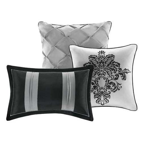 Image of King size 7-Piece Comforter Set with Black Grey Damask Pattern