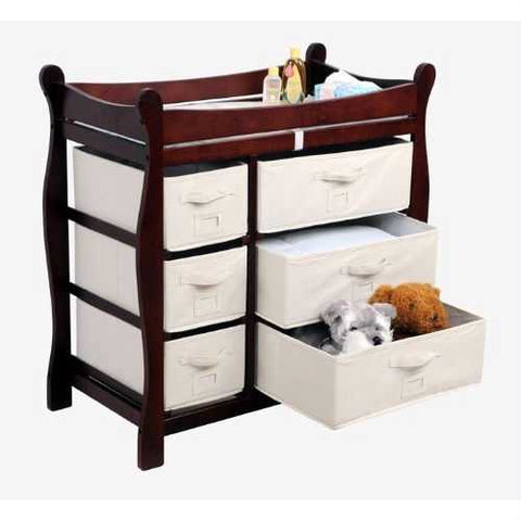 Image of Espresso Wood Baby Diaper Changing Table with 6 Storage Baskets