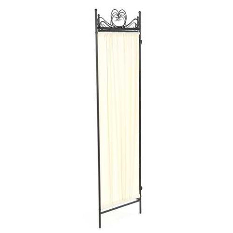 Image of Black Metal 4-Panel Room Divider with Off-White Fabric Screen