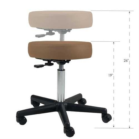 Image of Adjustable Height Pneumatic Rolling Stool with Latte Brown Padded Seat by Earthlite Massage