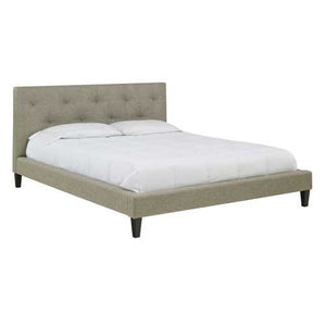 Twin size Modern Classic Upholstered Platform Bed with Tufted Headboard in Tan Beige