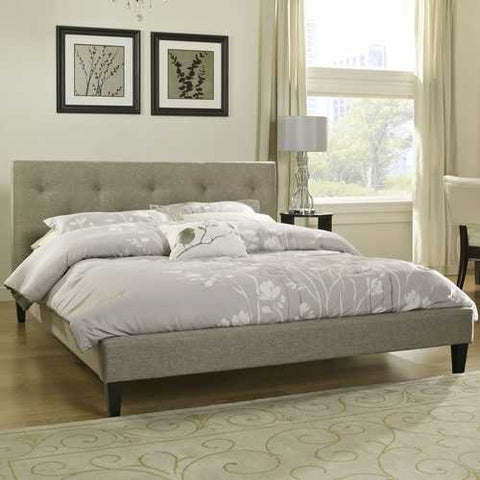 Image of Twin size Modern Classic Upholstered Platform Bed with Tufted Headboard in Tan Beige