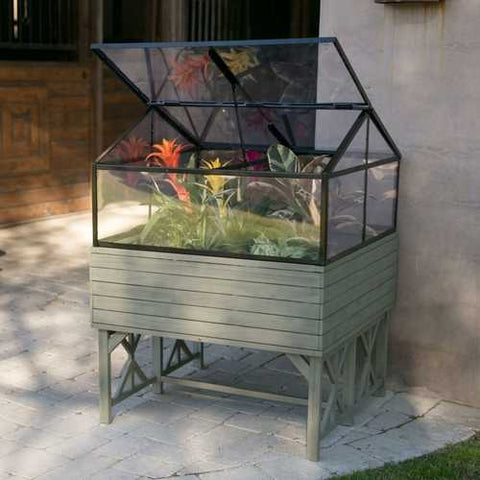 Image of Elevated Raised Bed Garden Cold-frame Greenhouse Kit in Driftwood Finish