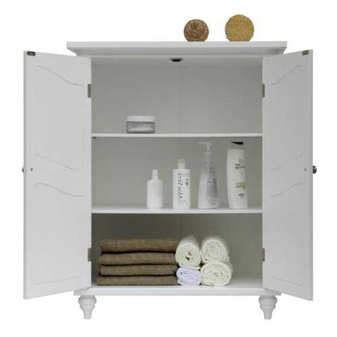 Image of Bathroom Linen Storage Floor Cabinet with 2-Doors in Traditional White Wood Finish