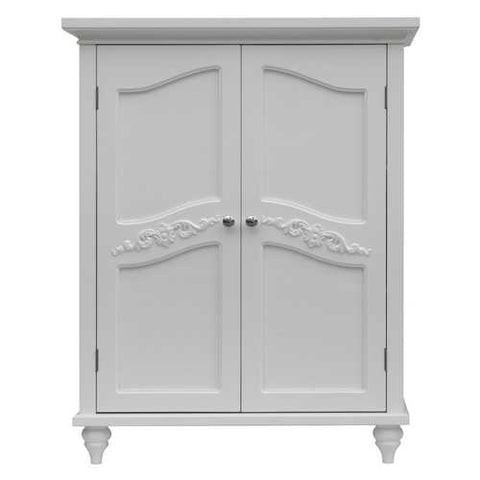 Image of Bathroom Linen Storage Floor Cabinet with 2-Doors in Traditional White Wood Finish