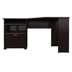 L-Shaped Corner Computer Desk with File Drawer in Espresso Wood Finish