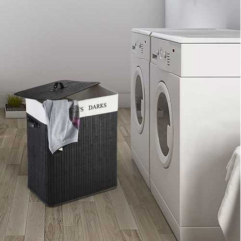 Image of Black Bamboo 2-Bin Lights Darks Laundry Hamper with Handles