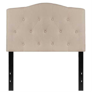 Twin size Beige Fabric Upholstered Button Tufted Headboard