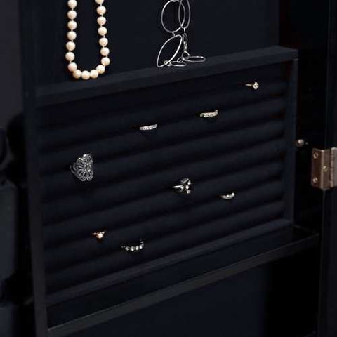 Image of Full Length Tilting Cheval Mirror Jewelry Armoire in Black Wood Finish