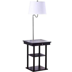 2-in1 Modern Side Table Floor Lamp with White Shade and USB Ports