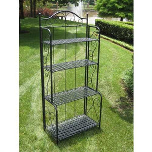 Indoor / Outdoor Folding Metal Bakers Rack with 4-Tier Lattice Shelves in Black Iron