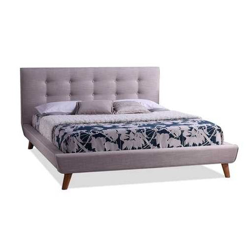 Image of Full size Modern Classic Beige Linen Upholstered Platform Bed with Button Tufted Headboard