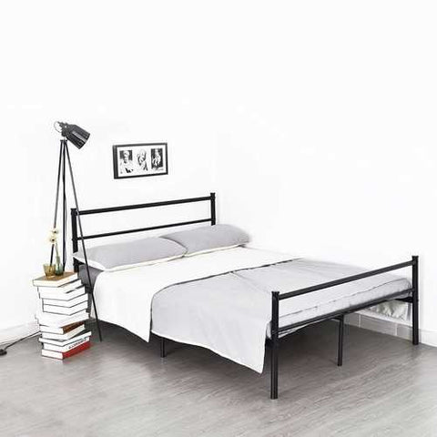 Image of Full size Modern Black Metal Platform Bed Frame with Headboard and Footboard