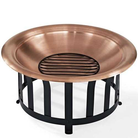 Image of Oversized Copper Bowl Fire Pit with Black Steel Frame Poker and Spark Screen