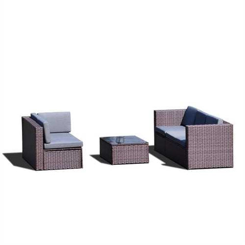 Image of Brown Resin Wicker 4-Piece Outdoor Patio Furniture Set with Grey Cushions