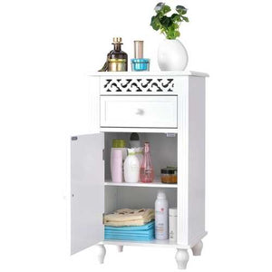 White Floor Linen Cabinet Bathroom Storage Organizer