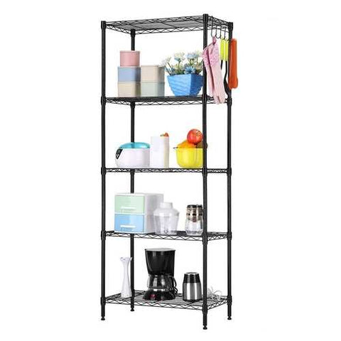 Image of Black Metal 5-Tier Bakers Rack Kitchen Storage Shelving Unit