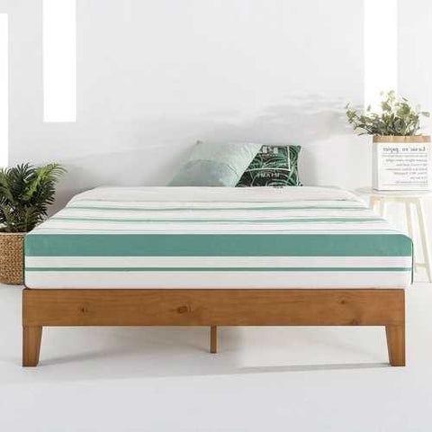 Image of Full size Mid-Century Modern Solid Wood Platform Bed Frame in Natural