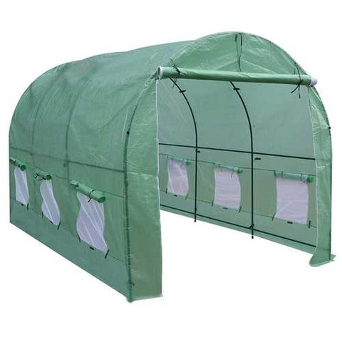 Image of Outdoor 7 x 12 Ft Greenhouse Kit with Steel Frame and Green Cover