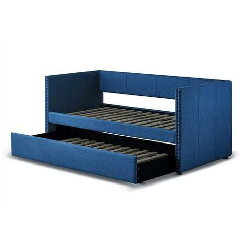 Image of Twin size Blue Fabric Upholstered Daybed with Pull out Trundle