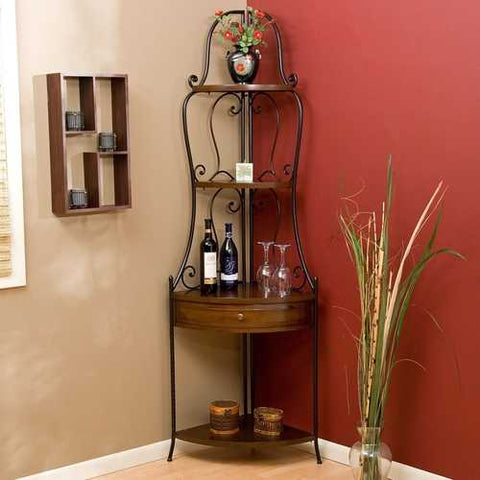 Image of Space Saving Corner Bakers Rack with Wrought Iron Frame