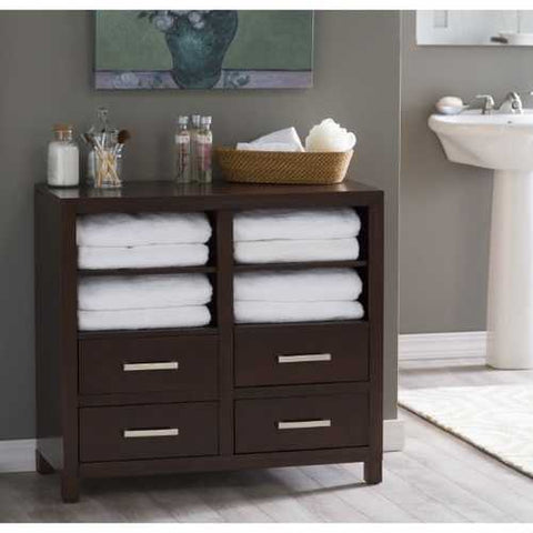 Image of Espresso Freestanding Bathroom Floor Linen Cabinet with Open Shelves