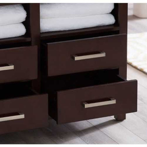 Image of Espresso Freestanding Bathroom Floor Linen Cabinet with Open Shelves