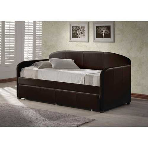 Image of Twin size Brown Faux Leather Daybed with Roll-out Trundle