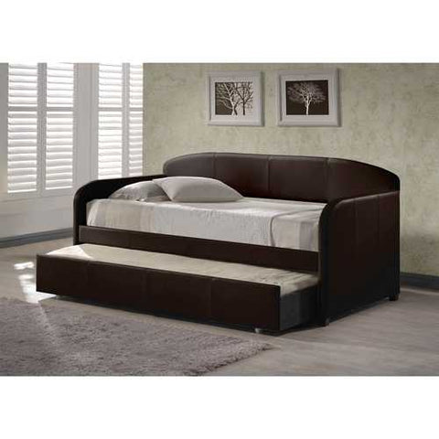 Image of Twin size Brown Faux Leather Daybed with Roll-out Trundle