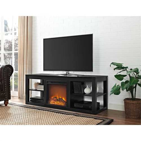 Image of Modern 2-in-1 Electric Fireplace TV Stand in Black