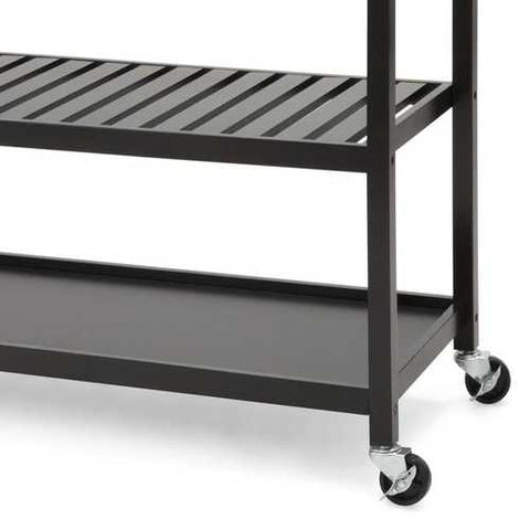 Image of Stainless Steel Top Black Wood Frame Kitchen Island Cart on Casters