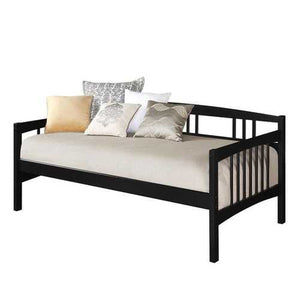 Twin size Black Solid Wood Day Bed Frame with Wooden Slats