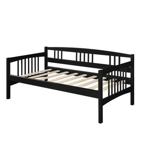 Image of Twin size Black Solid Wood Day Bed Frame with Wooden Slats