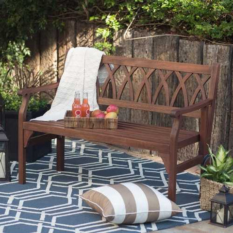 Image of 4-Ft Outdoor Garden Bench in Dark Brown Weather Resistant Wood Finish